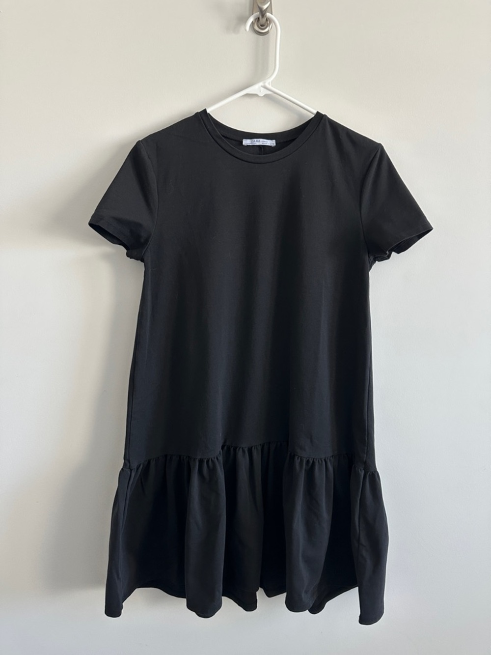 Zara Black Oversized Ruffle Flounce Hem Short Sleeve T Shirt Dress